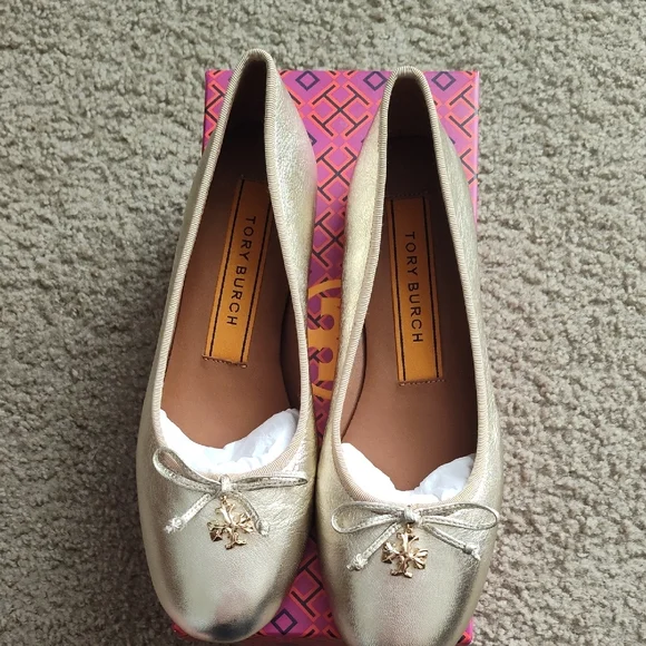 Tory Burch Metallic Gold Loafers - Picture 2 of 10